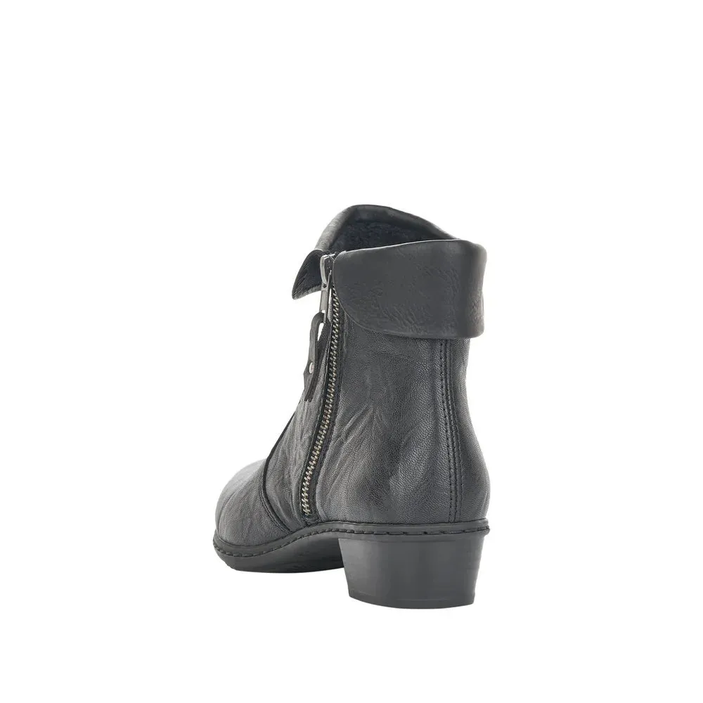Rieker Shoes Y07A8-01 Ankle Side Zip Cuff Black