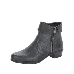 Rieker Shoes Y07A8-01 Ankle Side Zip Cuff Black