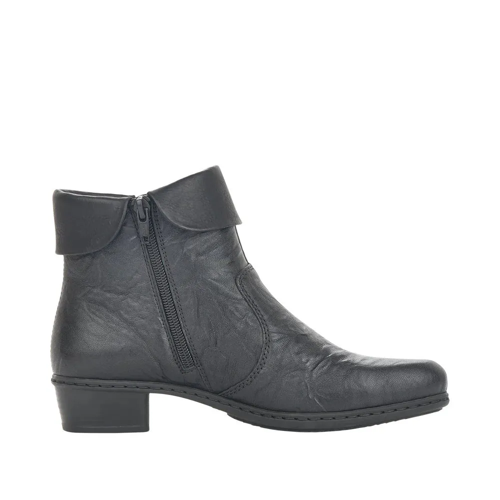 Rieker Shoes Y07A8-01 Ankle Side Zip Cuff Black