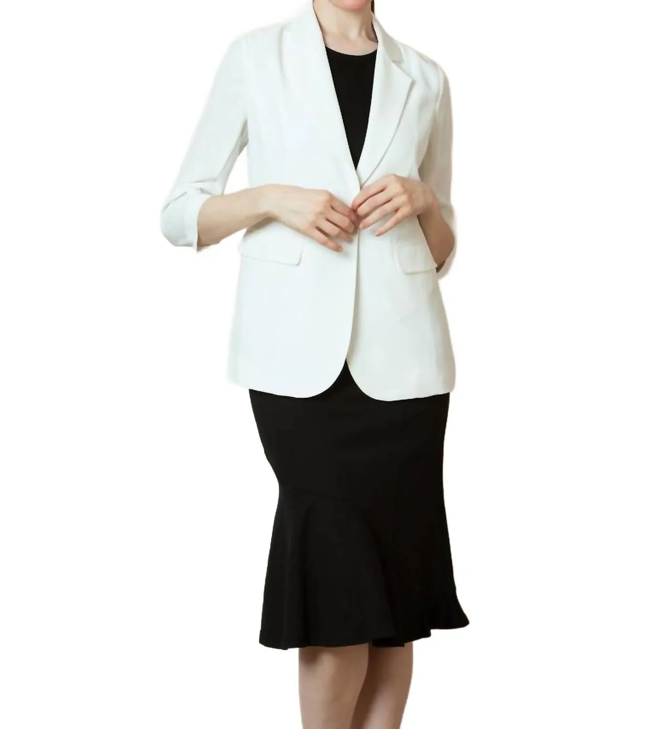 Ruched Sleeve Blazer In White