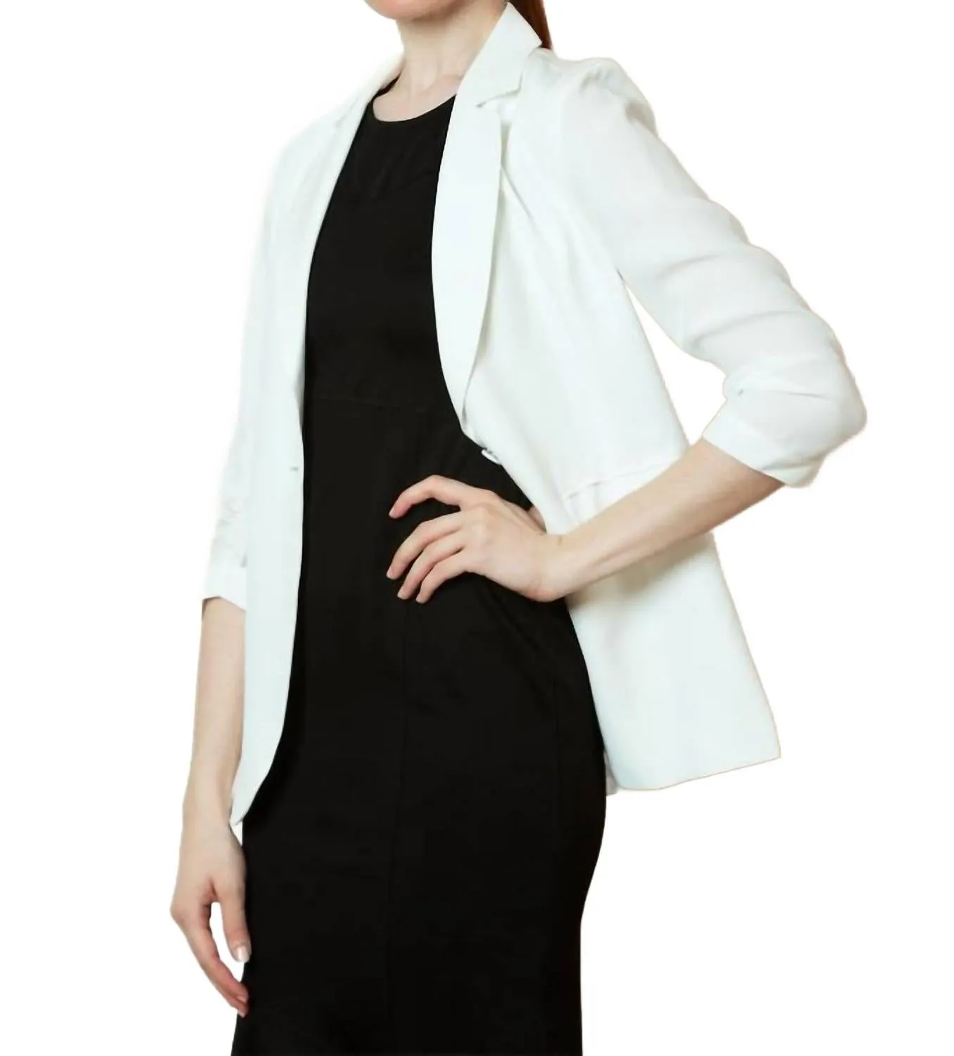 Ruched Sleeve Blazer In White