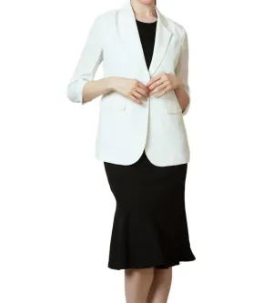 Ruched Sleeve Blazer In White