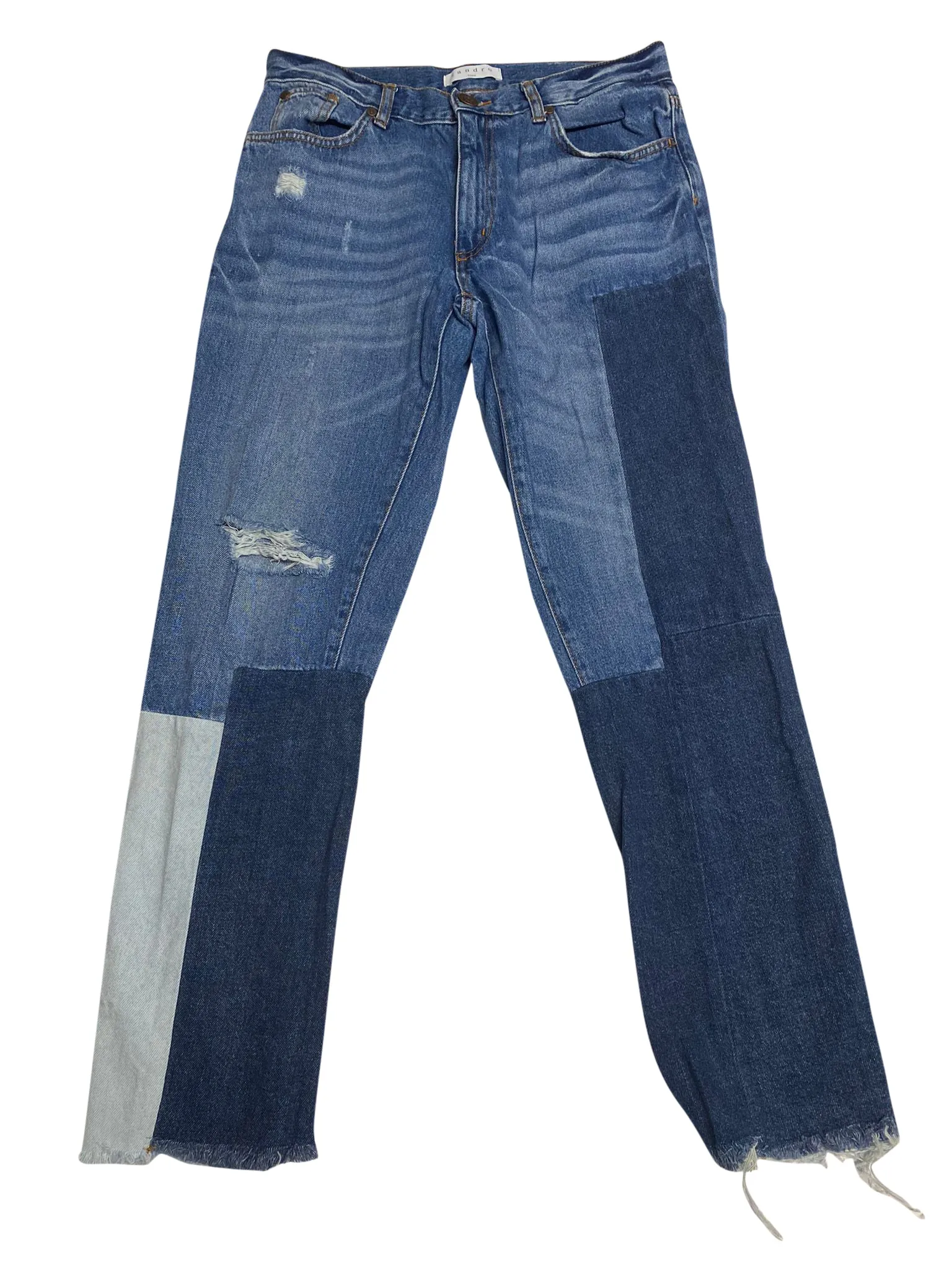 Sandro Distressed Patchwork Jeans in Blue Cotton
