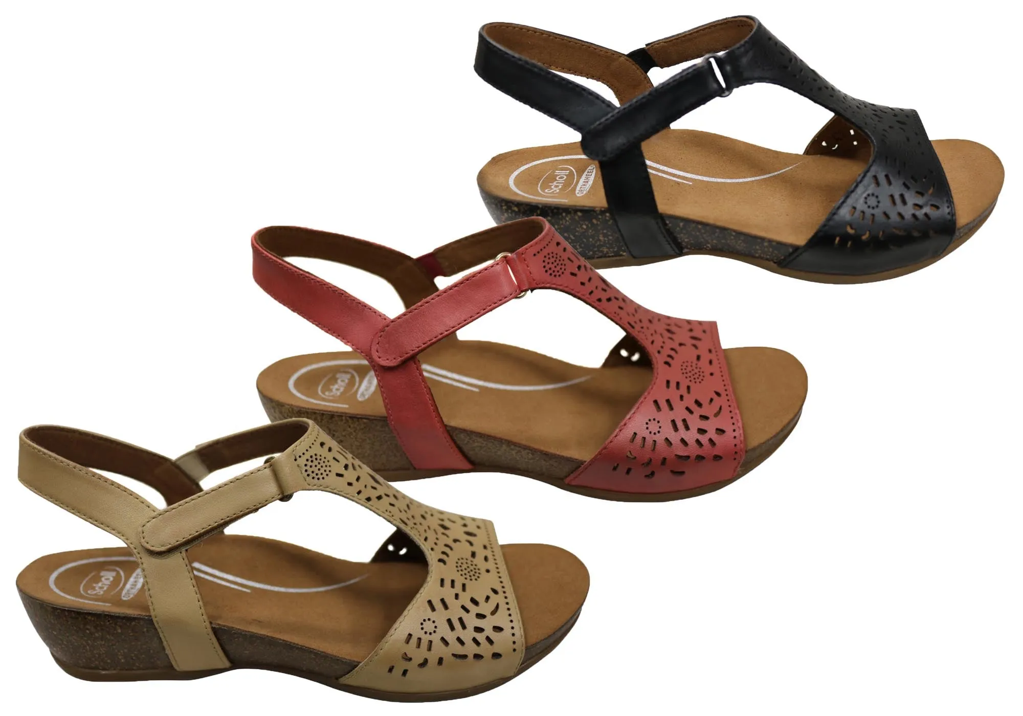 Scholl Orthaheel Julie Womens Comfort Supportive Wedge Leather Sandals Scholl Orthaheel Shoes