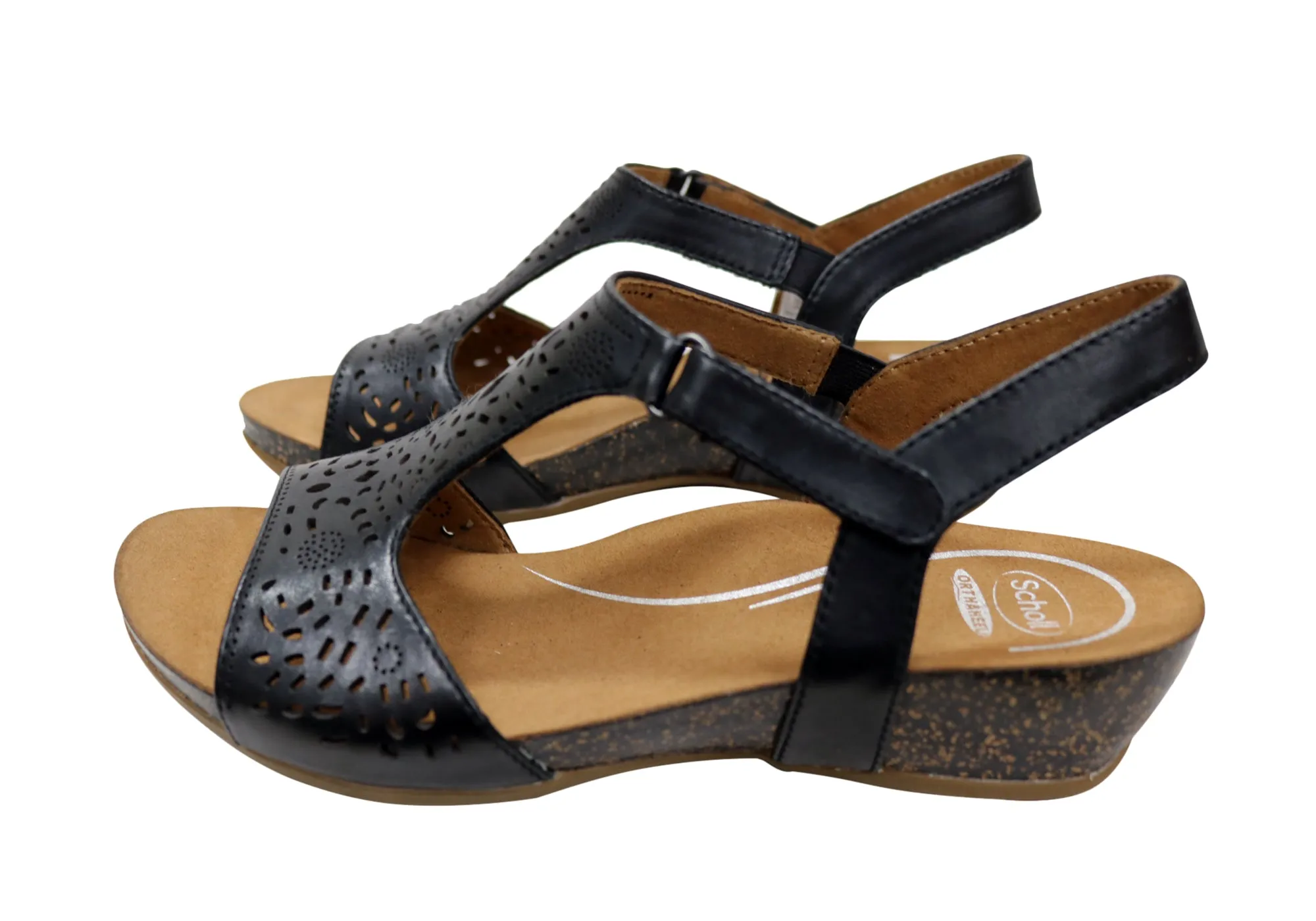 Scholl Orthaheel Julie Womens Comfort Supportive Wedge Leather Sandals Scholl Orthaheel Shoes