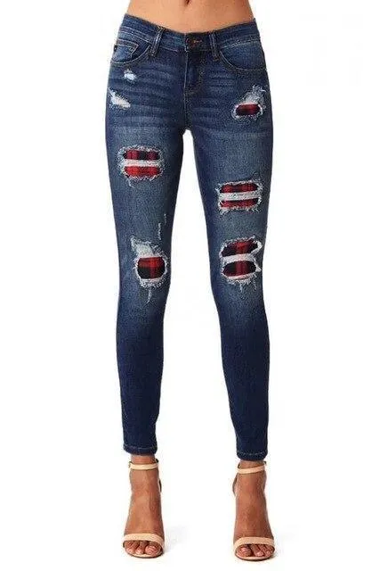 Skinny Denim Pencil Pants - Leopard Print
