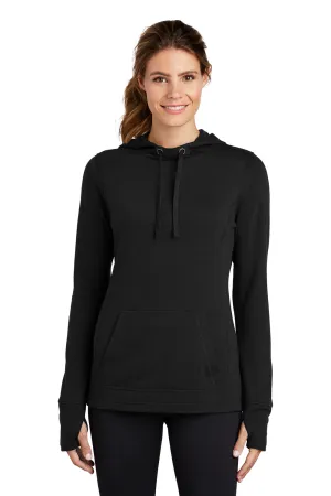 Sport-Tek Womens Moisture Wicking Fleece Hooded Sweatshirt Hoodie w/ Pouch Pocket - Black