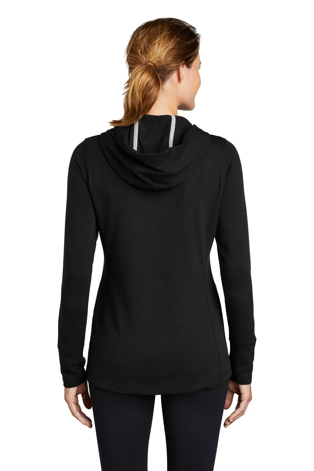 Sport-Tek Womens Moisture Wicking Fleece Hooded Sweatshirt Hoodie w/ Pouch Pocket - Black