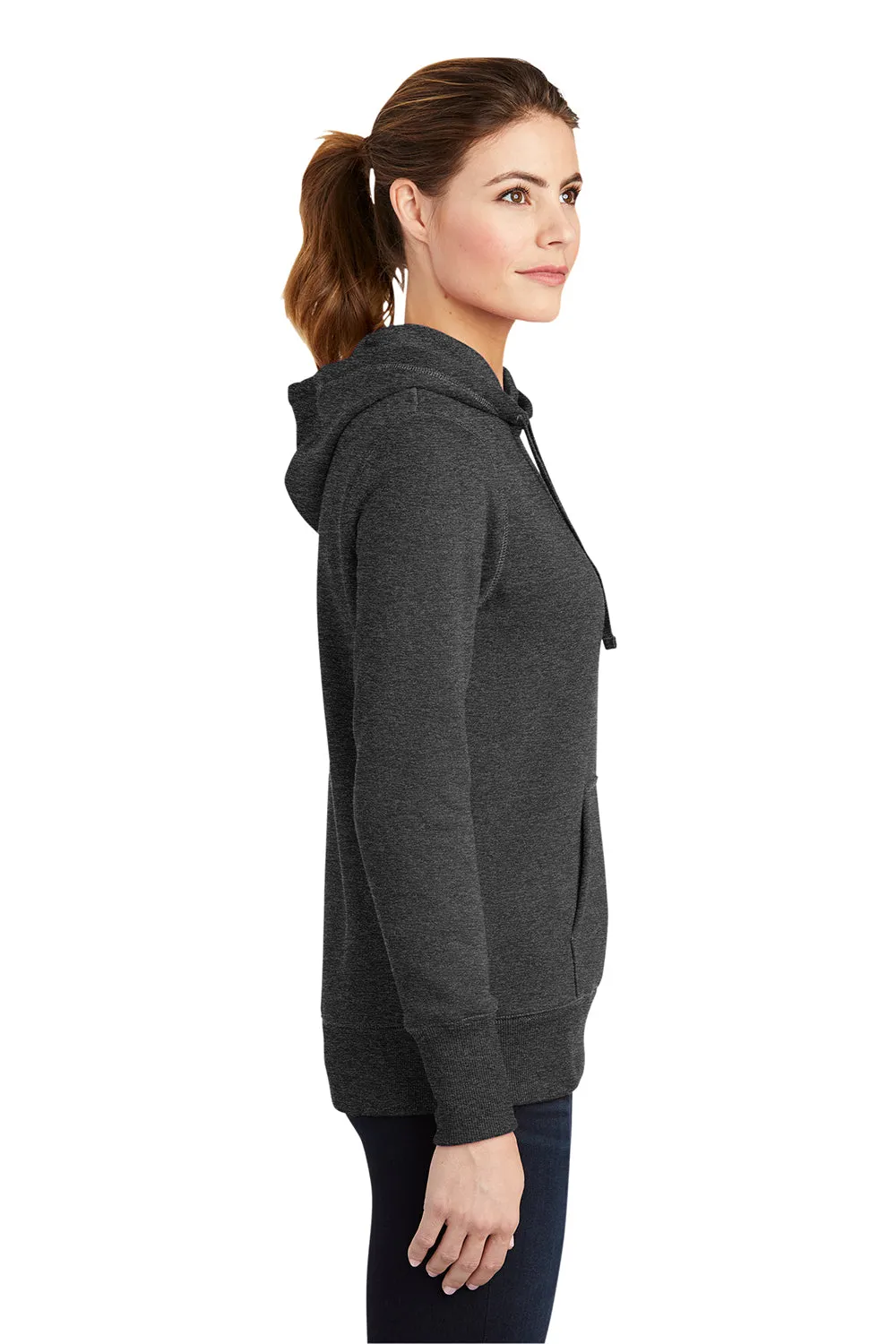 Sport-Tek Womens Shrink Resistant Fleece Hooded Sweatshirt Hoodie w/ Pouch Pocket - Heather Graphite Grey