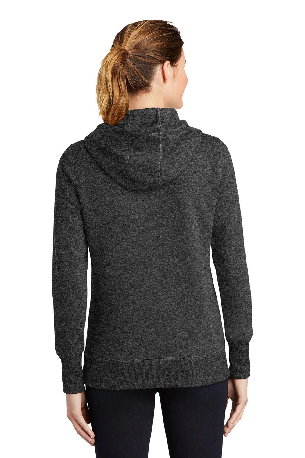 Sport-Tek Womens Shrink Resistant Fleece Hooded Sweatshirt Hoodie w/ Pouch Pocket - Heather Graphite Grey