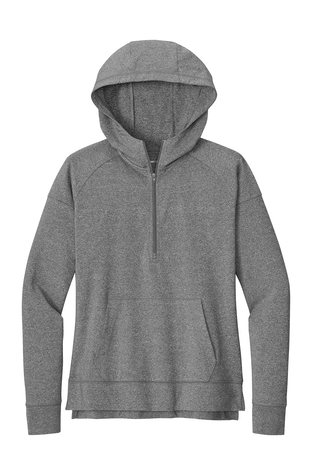 Sport-Tek Womens Sport-Wick Moisture Wicking 1/4 Zip Hooded Sweatshirt Hoodie w/ Pouch Pocket - Heather Charcoal Grey