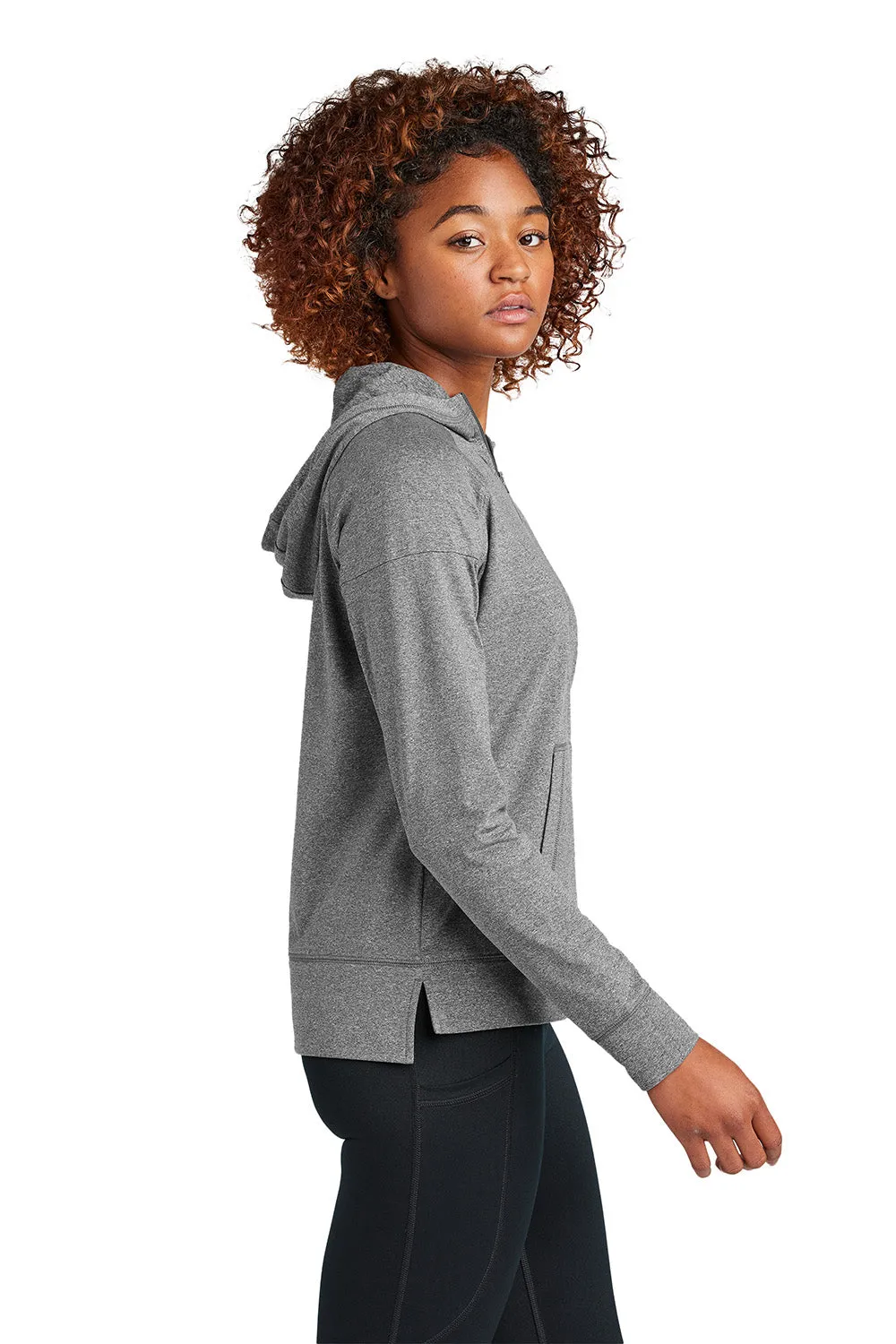 Sport-Tek Womens Sport-Wick Moisture Wicking 1/4 Zip Hooded Sweatshirt Hoodie w/ Pouch Pocket - Heather Charcoal Grey