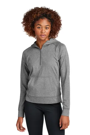 Sport-Tek Womens Sport-Wick Moisture Wicking 1/4 Zip Hooded Sweatshirt Hoodie w/ Pouch Pocket - Heather Charcoal Grey