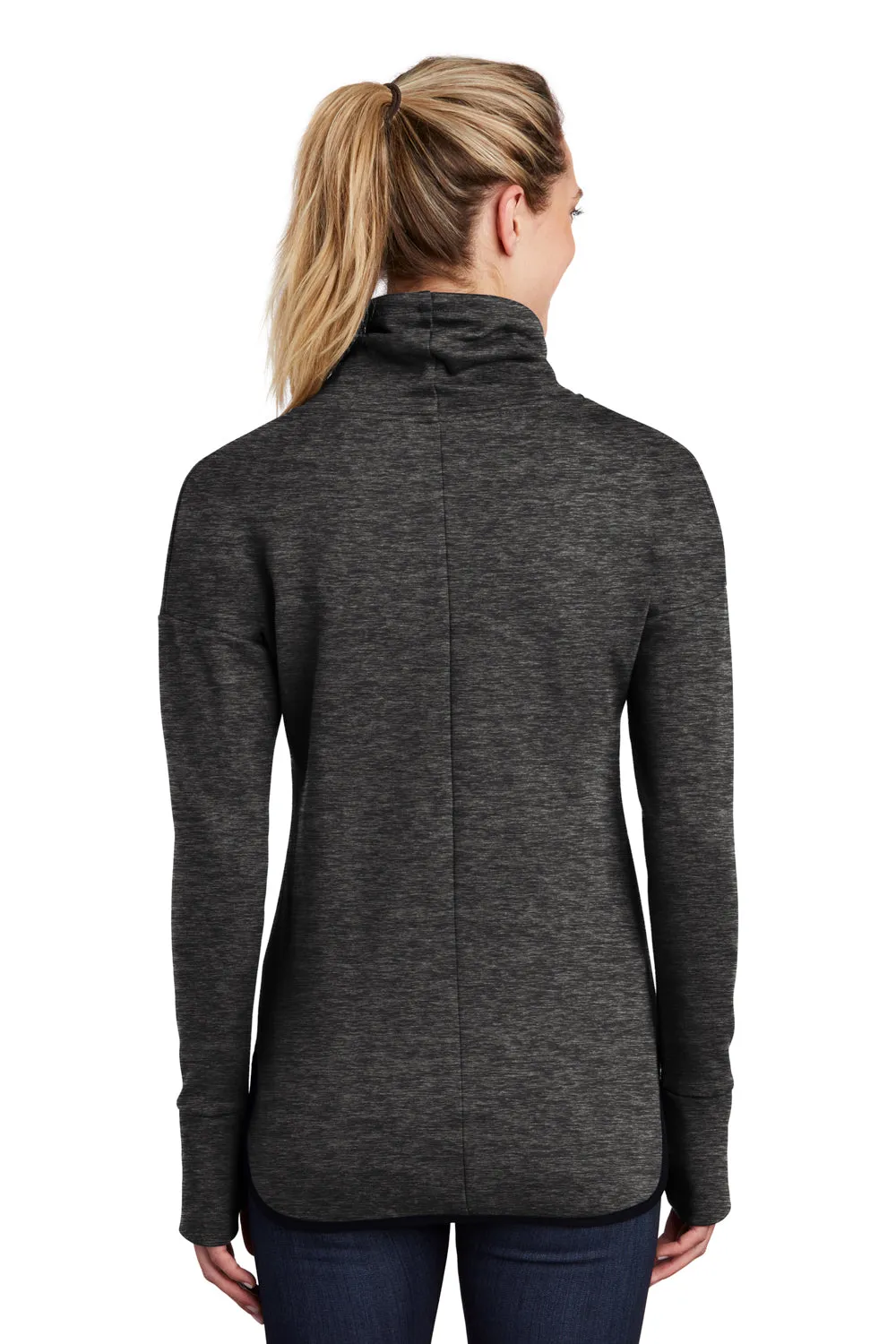 Sport-Tek Womens Triumph Fleece Cowl Neck Sweatshirt w/ Pocket - Heather Black