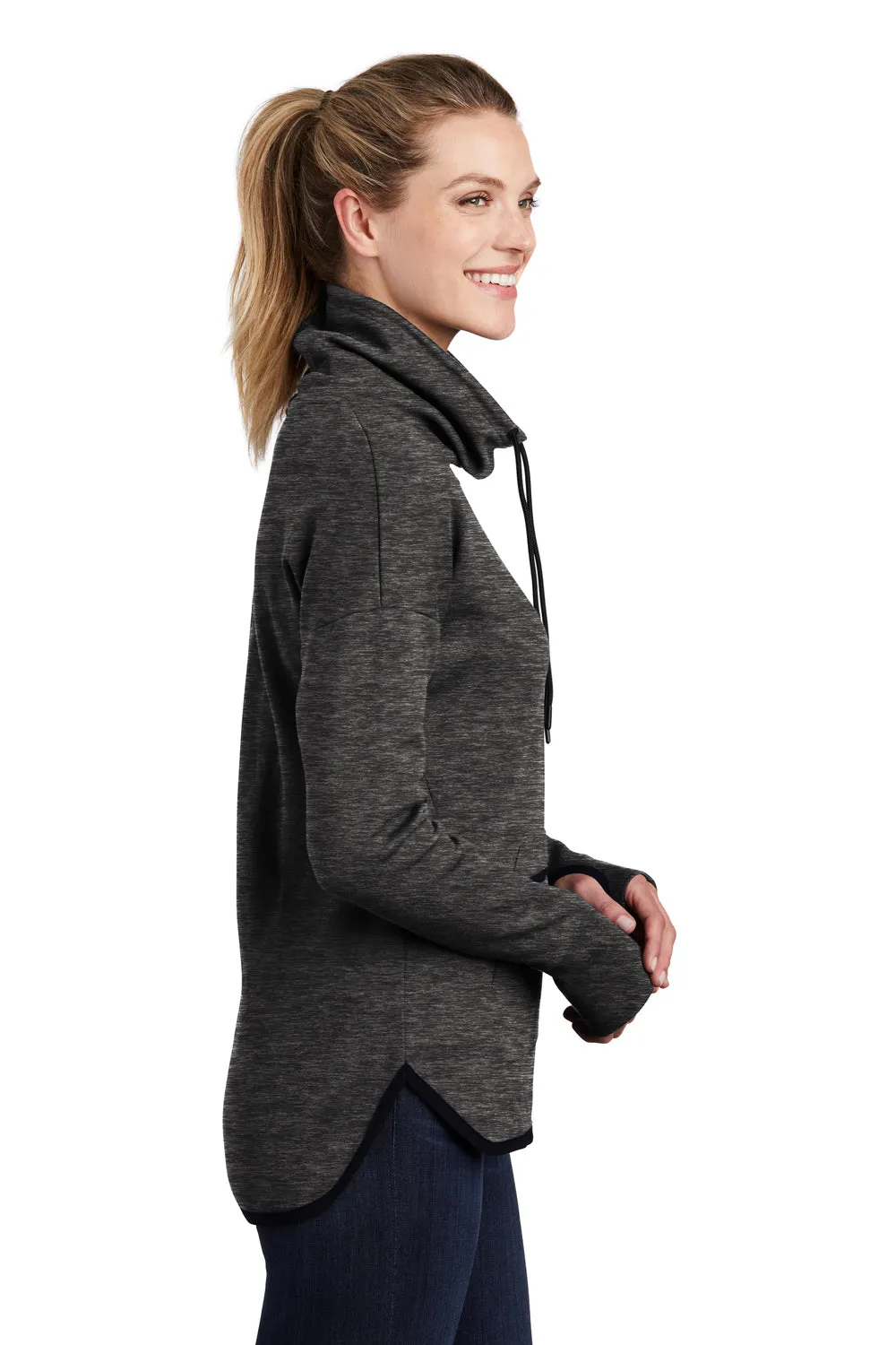 Sport-Tek Womens Triumph Fleece Cowl Neck Sweatshirt w/ Pocket - Heather Black