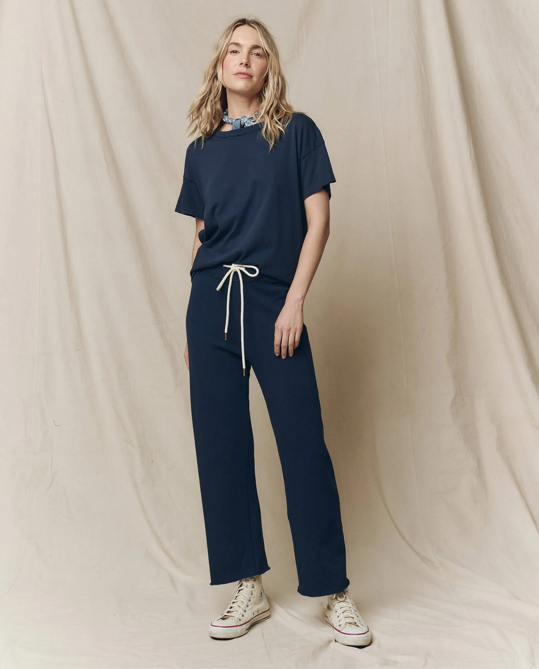 The Wide Leg Cropped Sweatpant. -- True Navy