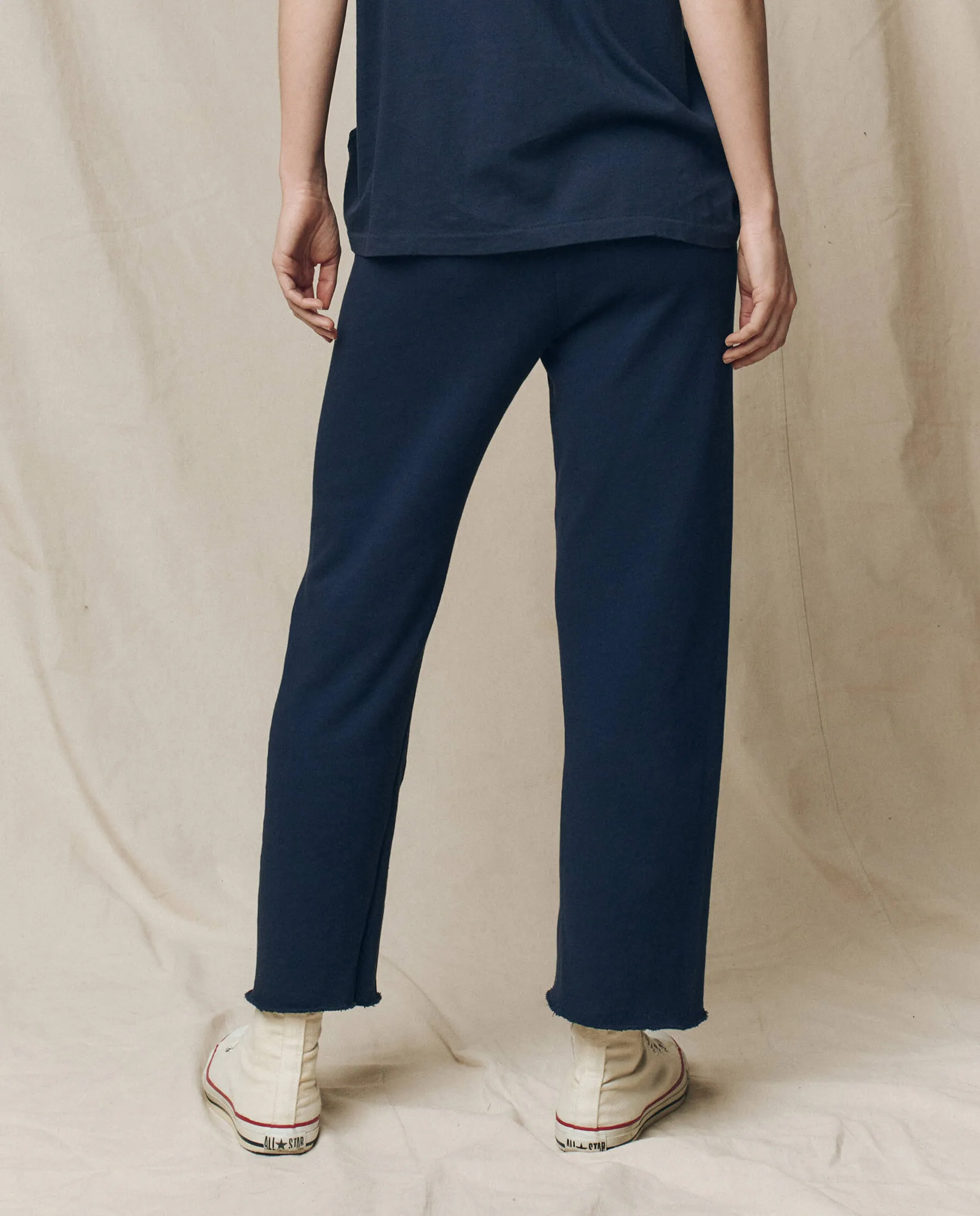 The Wide Leg Cropped Sweatpant. -- True Navy