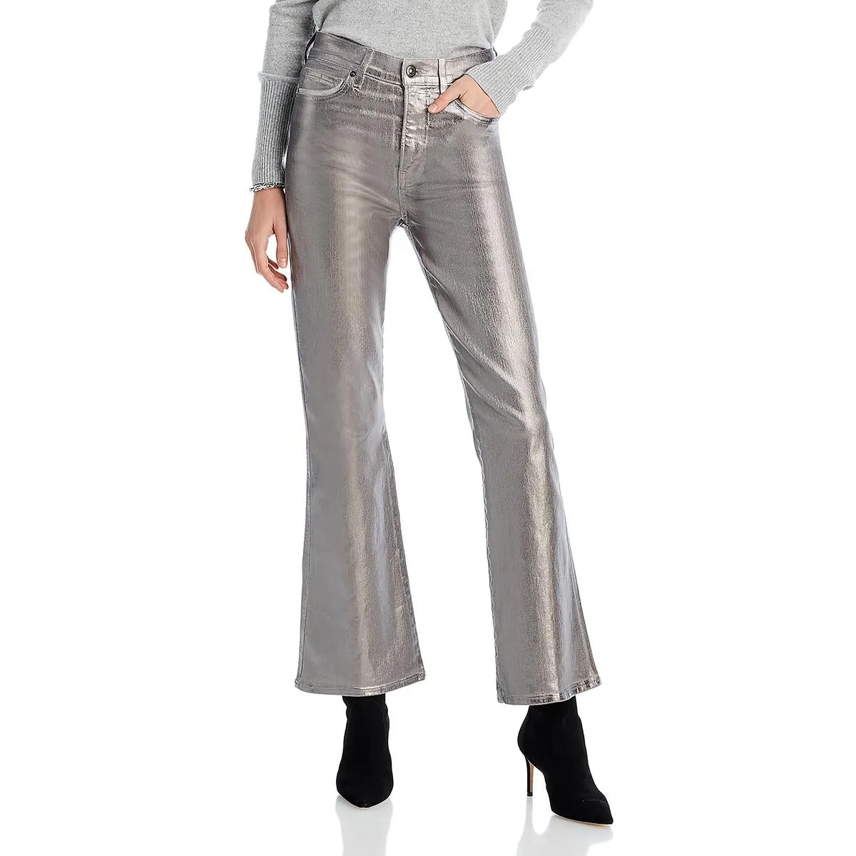 Veronica Beard Womens Carson Coated Flared Ankle Jeans
