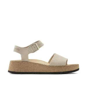 Womens Birkenstock Shoes Papillio Glenda Textile/Nubuck Leather Sandcastle Sandals