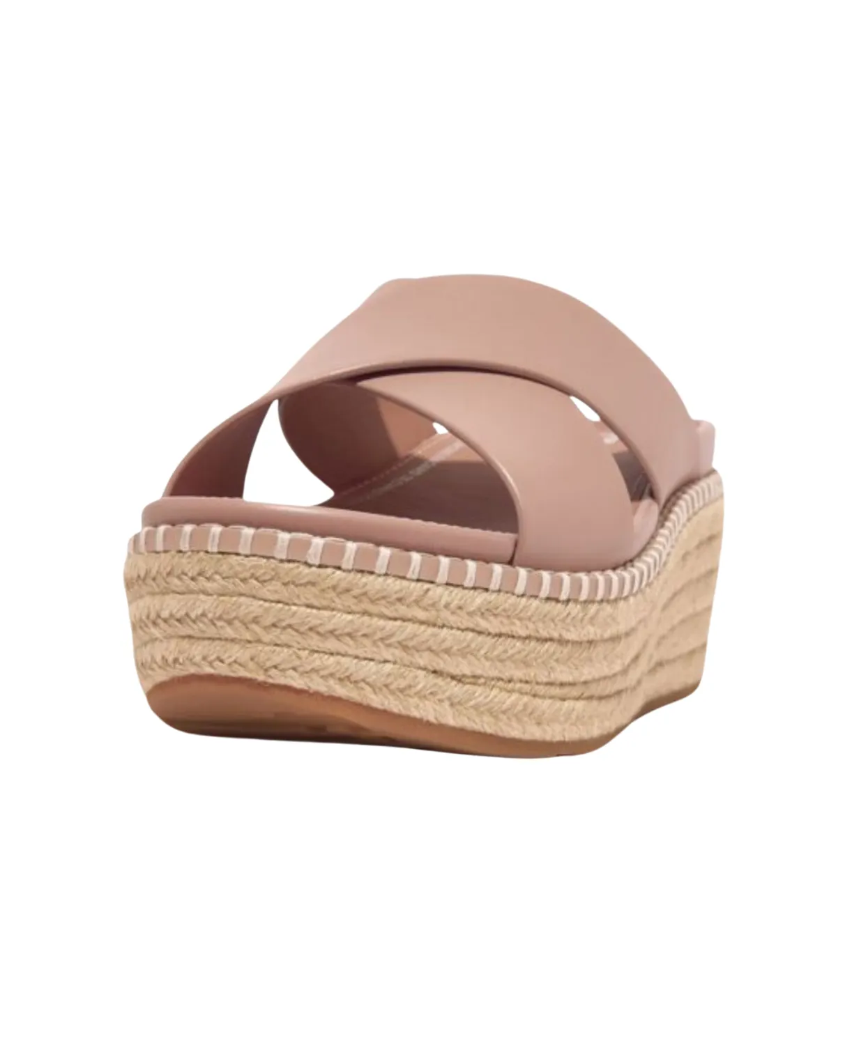 Womens Fitflop Shoes Fitflop Eloise Espadrille Leather Wedge Cross Slide Beige Buff