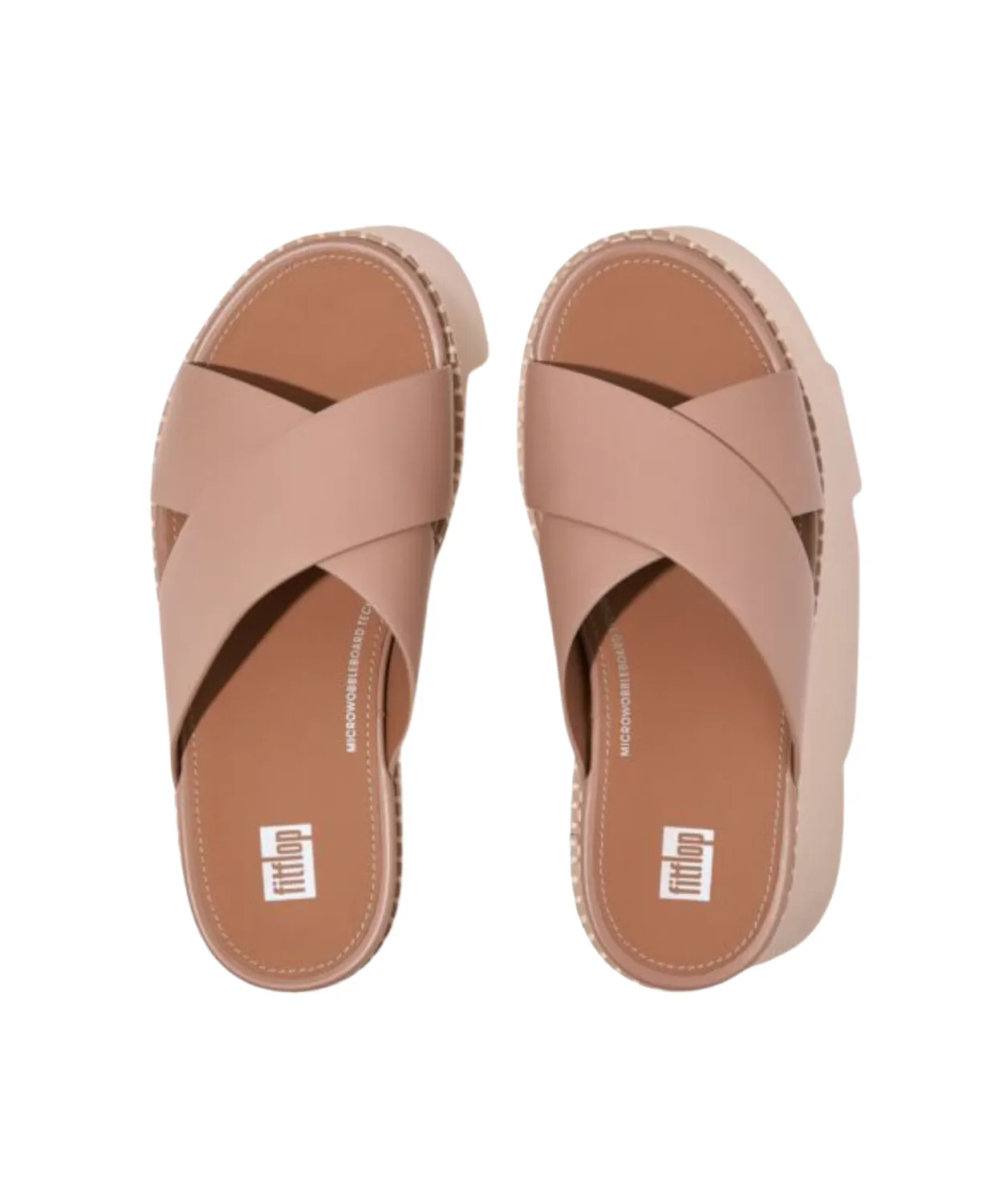 Womens Fitflop Shoes Fitflop Eloise Espadrille Leather Wedge Cross Slide Beige Buff