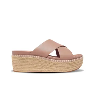 Womens Fitflop Shoes Fitflop Eloise Espadrille Leather Wedge Cross Slide Beige Buff