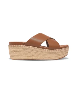 Womens Fitflop Shoes FitFlop Eloise Espadrille Leather Wedge Cross Slide Light Tan