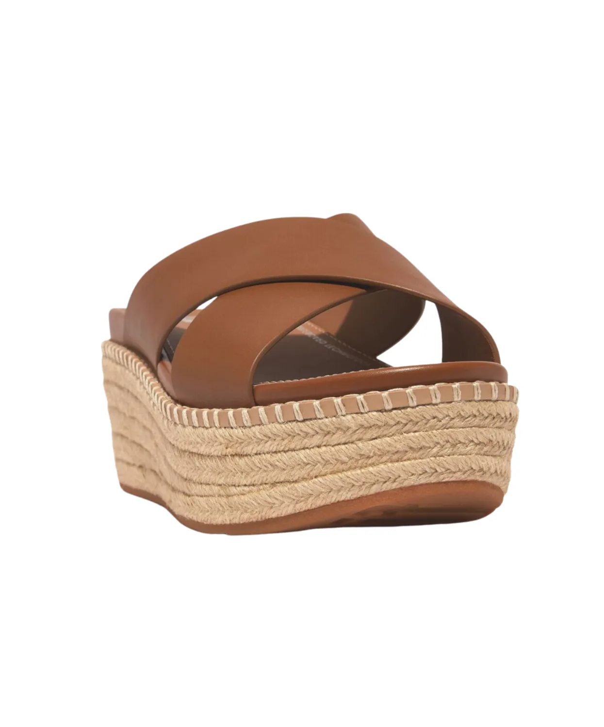 Womens Fitflop Shoes FitFlop Eloise Espadrille Leather Wedge Cross Slide Light Tan