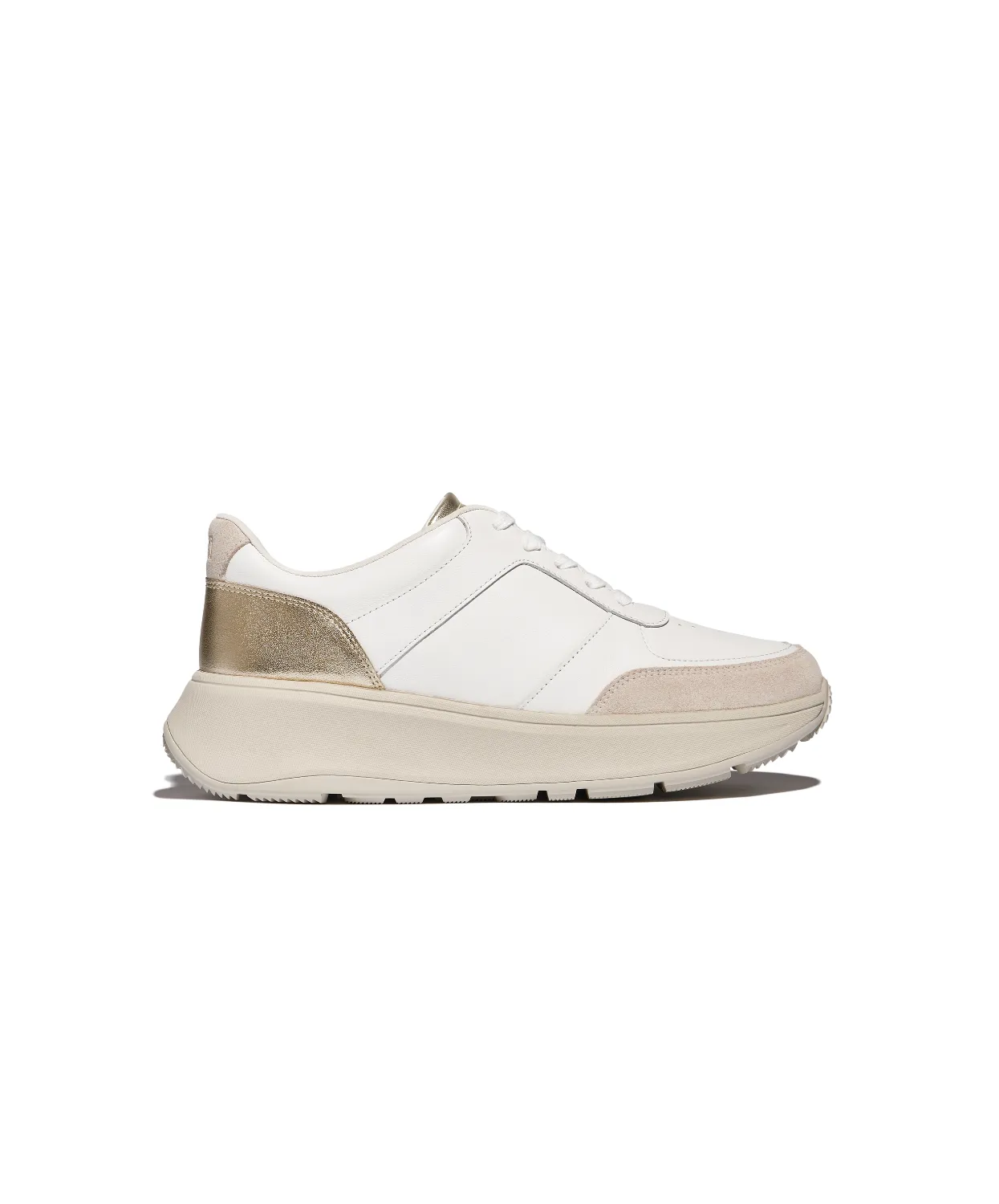 Womens Fitflop Shoes FitFlop F-Mode Leather Suede Metallic Flatform Sneaker Urban White Platino