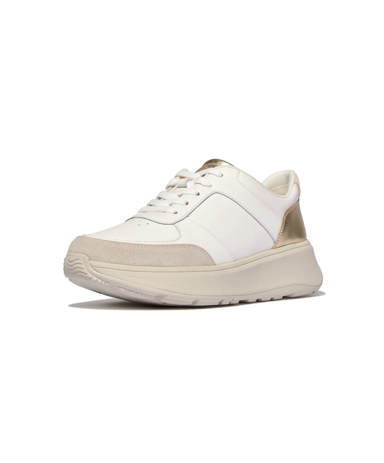 Womens Fitflop Shoes FitFlop F-Mode Leather Suede Metallic Flatform Sneaker Urban White Platino