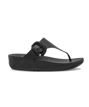 Womens Fitflop Shoes FitFlop Lulu Covered Buckle Raw Edge Leather Toe Thong Black