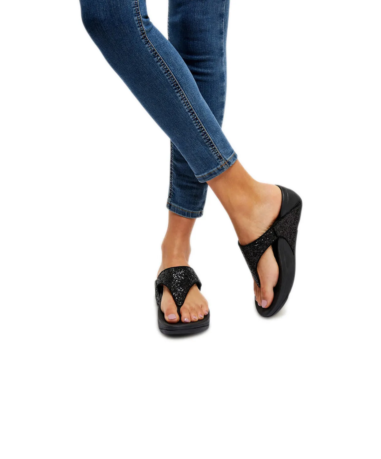 Womens Fitflop Shoes FitFlop Lulu Glitter Toe Post Sandals Navy