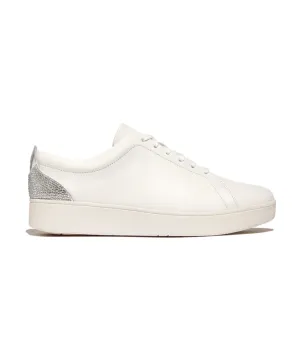 Womens Fitflop Shoes Fitflop Rally Crystal Silver Backtab Leather Sneaker White