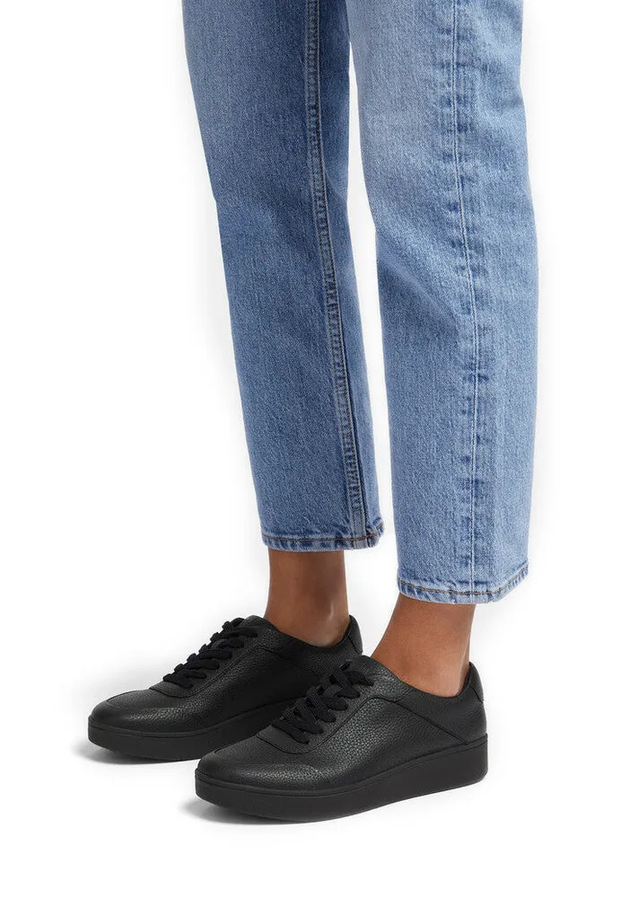 Womens Fitflop Shoes FitFlop Rally Tumbled-Leather Sneakers Black