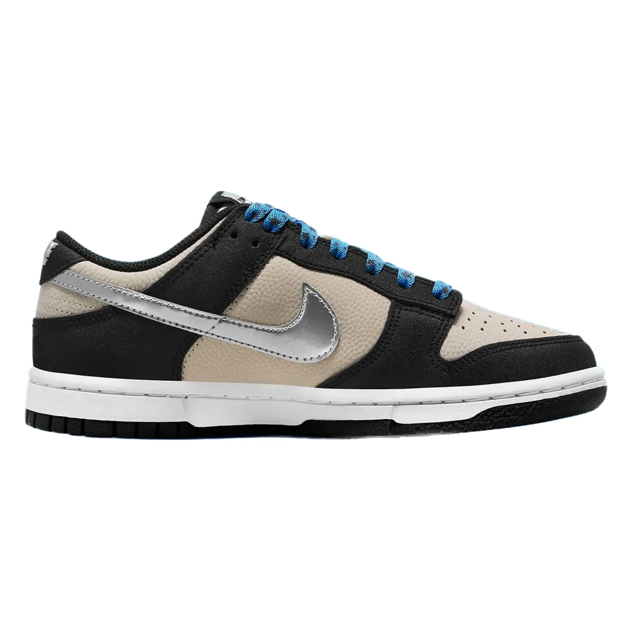 Women's Nike Dunk Low Starry Laces Light Bone Metallic Silver Black Nike Dunk