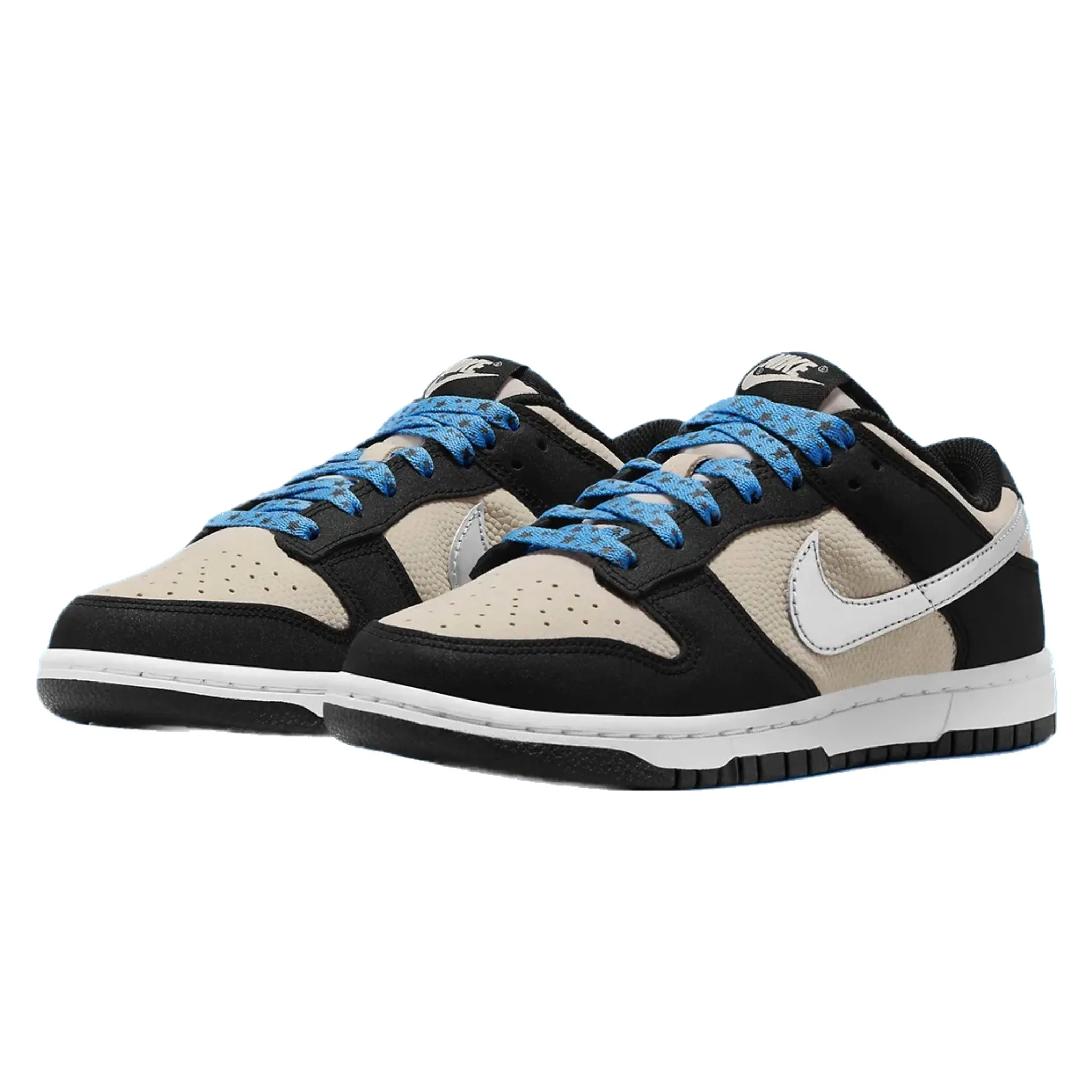 Women's Nike Dunk Low Starry Laces Light Bone Metallic Silver Black Nike Dunk