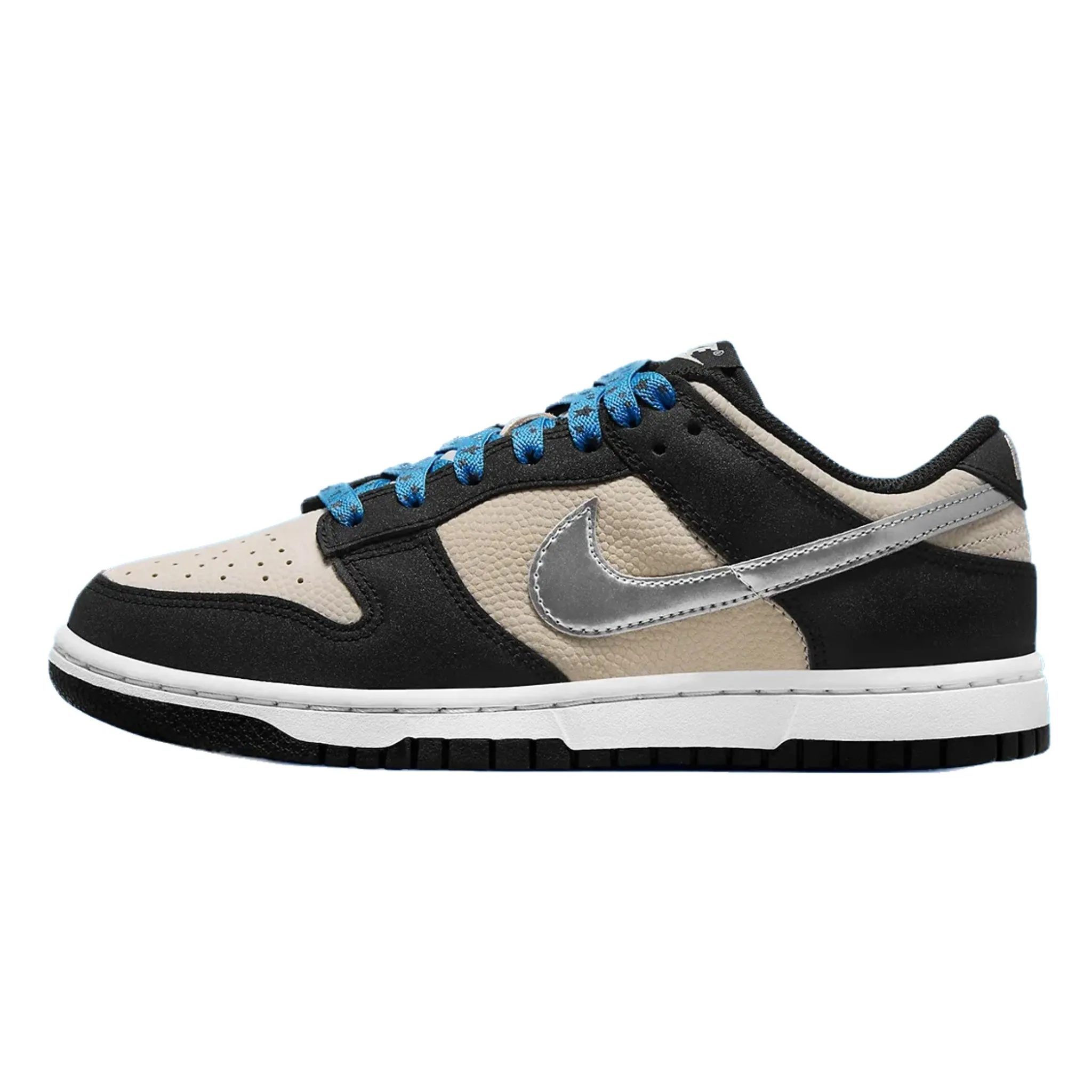 Women's Nike Dunk Low Starry Laces Light Bone Metallic Silver Black Nike Dunk