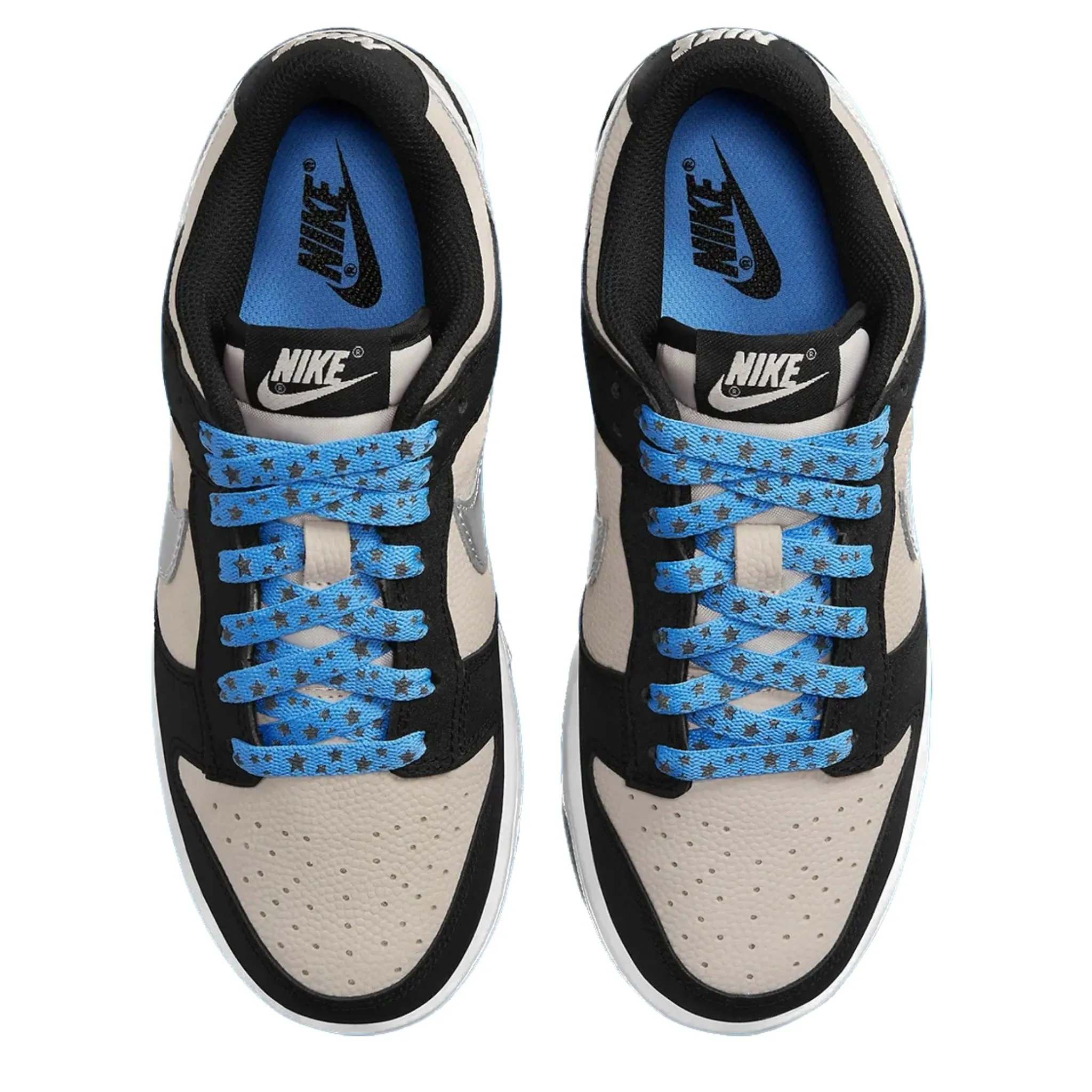 Women's Nike Dunk Low Starry Laces Light Bone Metallic Silver Black Nike Dunk