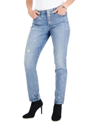 Women's Paint Splatter Washed Jeans,Blue