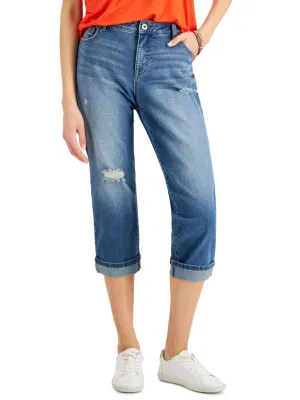 Women's Ripped Washed Capri Jeans,Blue