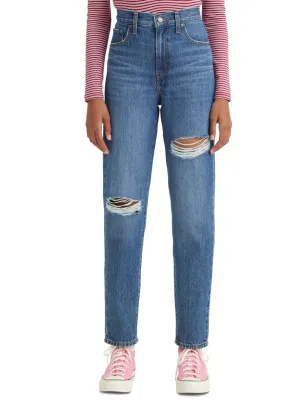 Women's Ripped Washed Mom Jeans,Blue