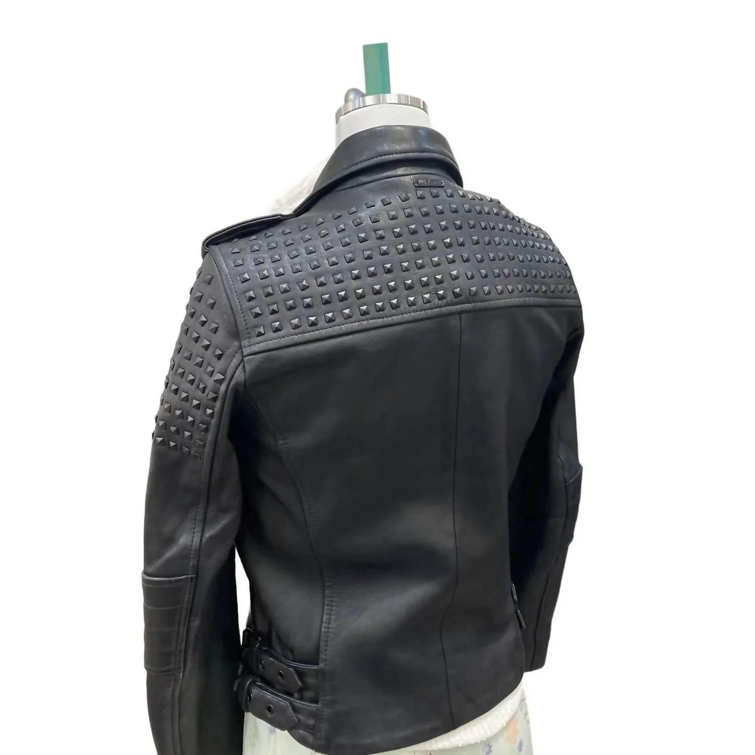 Women's Studded Leather Jacket In Black