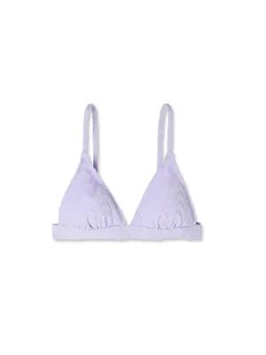 Women's Wavy Terry Textured Triangle Bikini Top,Light Purple