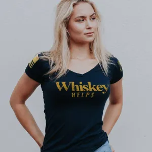 Women's Whiskey Helps? V-Neck - Midnight Navy