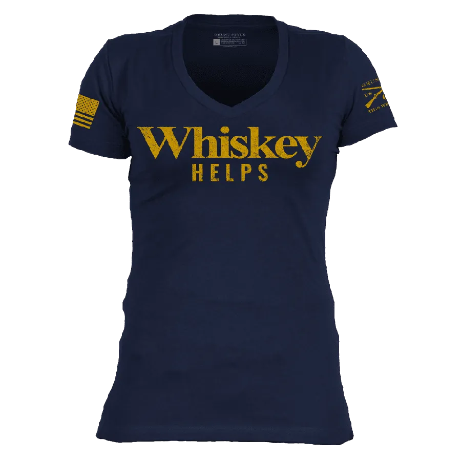 Women's Whiskey Helps? V-Neck - Midnight Navy