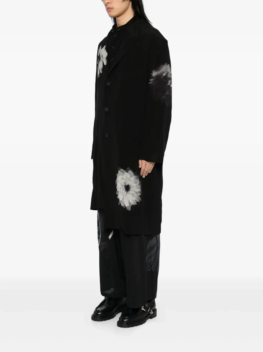 YOHJI YAMAMOTO POUR HOMME - Men White Flower Print Slit Jacket Clothing_yohji-yamamoto
