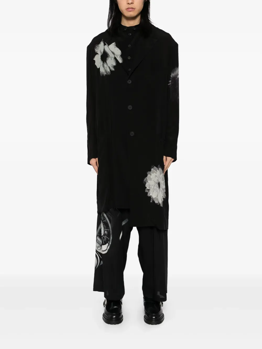 YOHJI YAMAMOTO POUR HOMME - Men White Flower Print Slit Jacket Clothing_yohji-yamamoto
