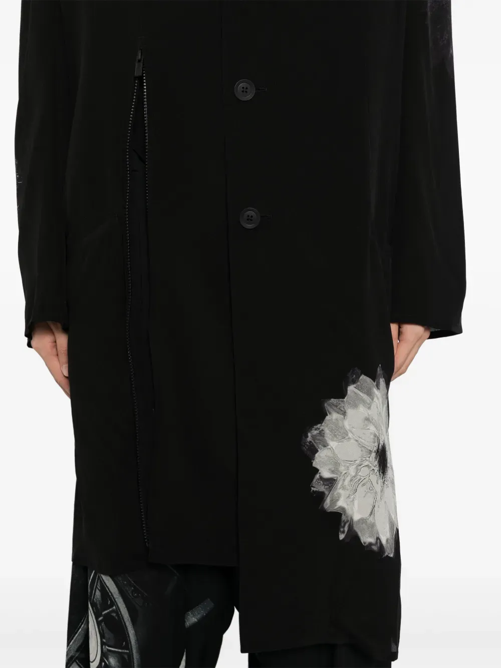 YOHJI YAMAMOTO POUR HOMME - Men White Flower Print Slit Jacket Clothing_yohji-yamamoto